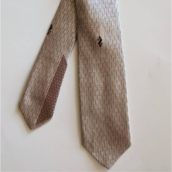 Vintage 70's Silk Skinny Tie by Don Loper California, Brown Beige Abstract Print - Picture 2 of 10